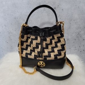 Tory Burch Willa Straw Small Drawstring Bag
